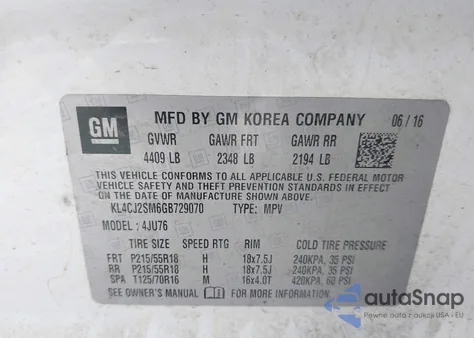 2016 Buick Encore Sport Touring из США, поврежденный, VIN KL4CJ2SM6GB729070